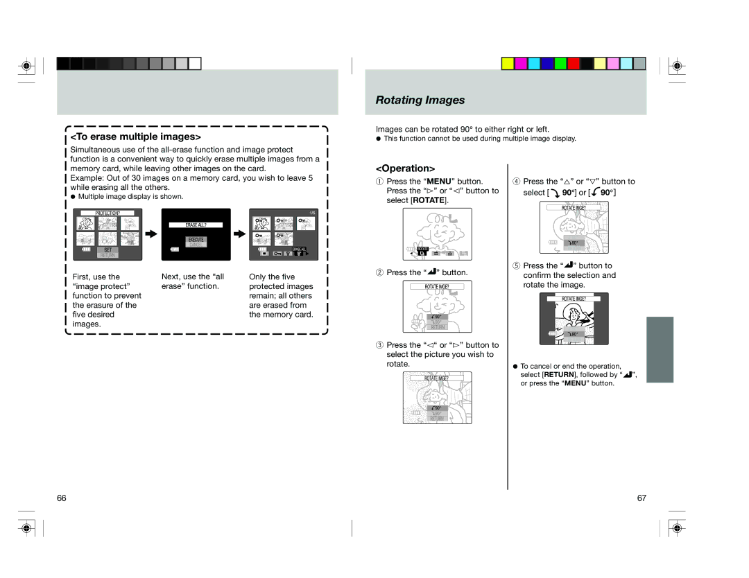 Toshiba pmn user manual Rotating Images, To erase multiple images, Images can be rotated 90 to either right or left 