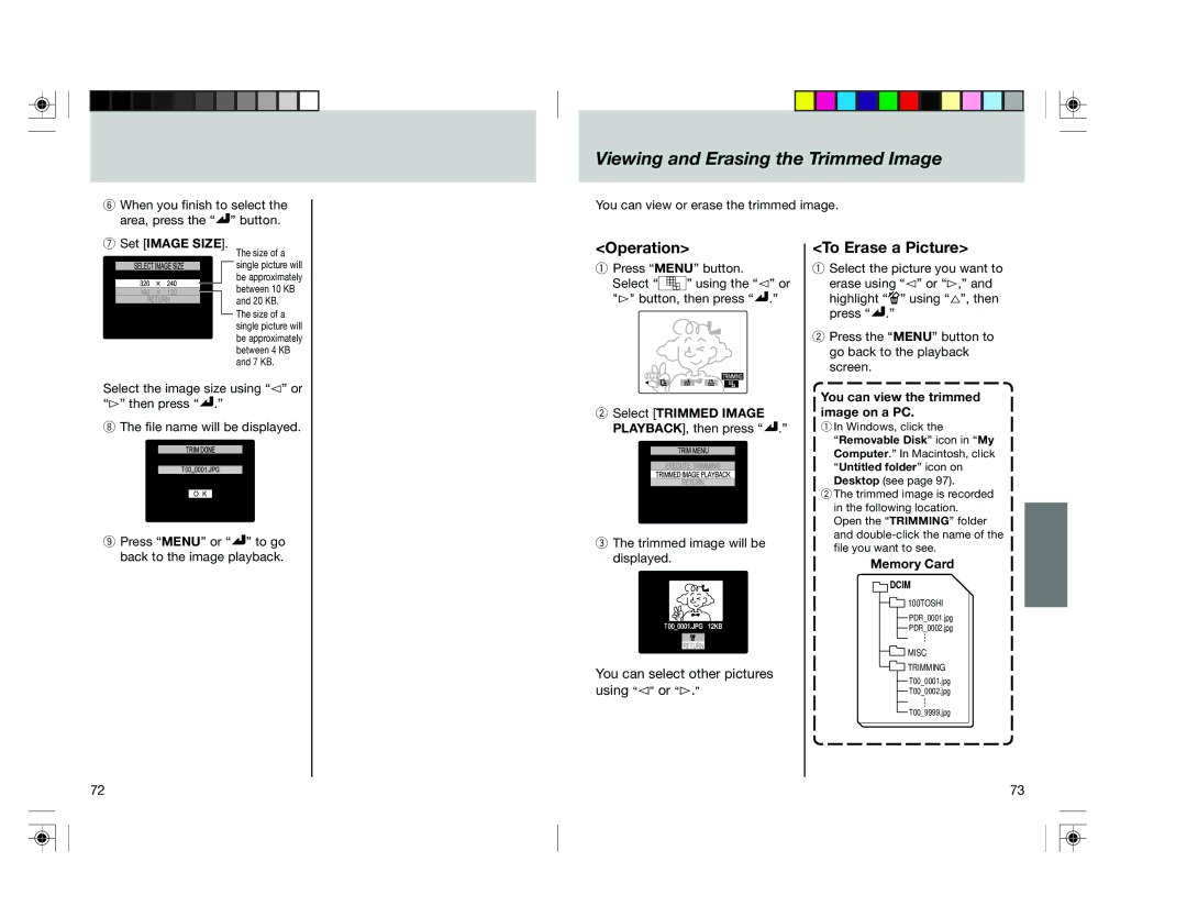 Toshiba pmn user manual Viewing and Erasing the Trimmed Image, To Erase a Picture 