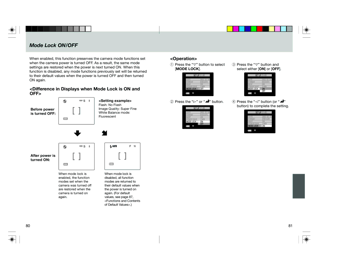 Toshiba pmn user manual Mode Lock ON/OFF, Difference in Displays when Mode Lock is on and OFF 