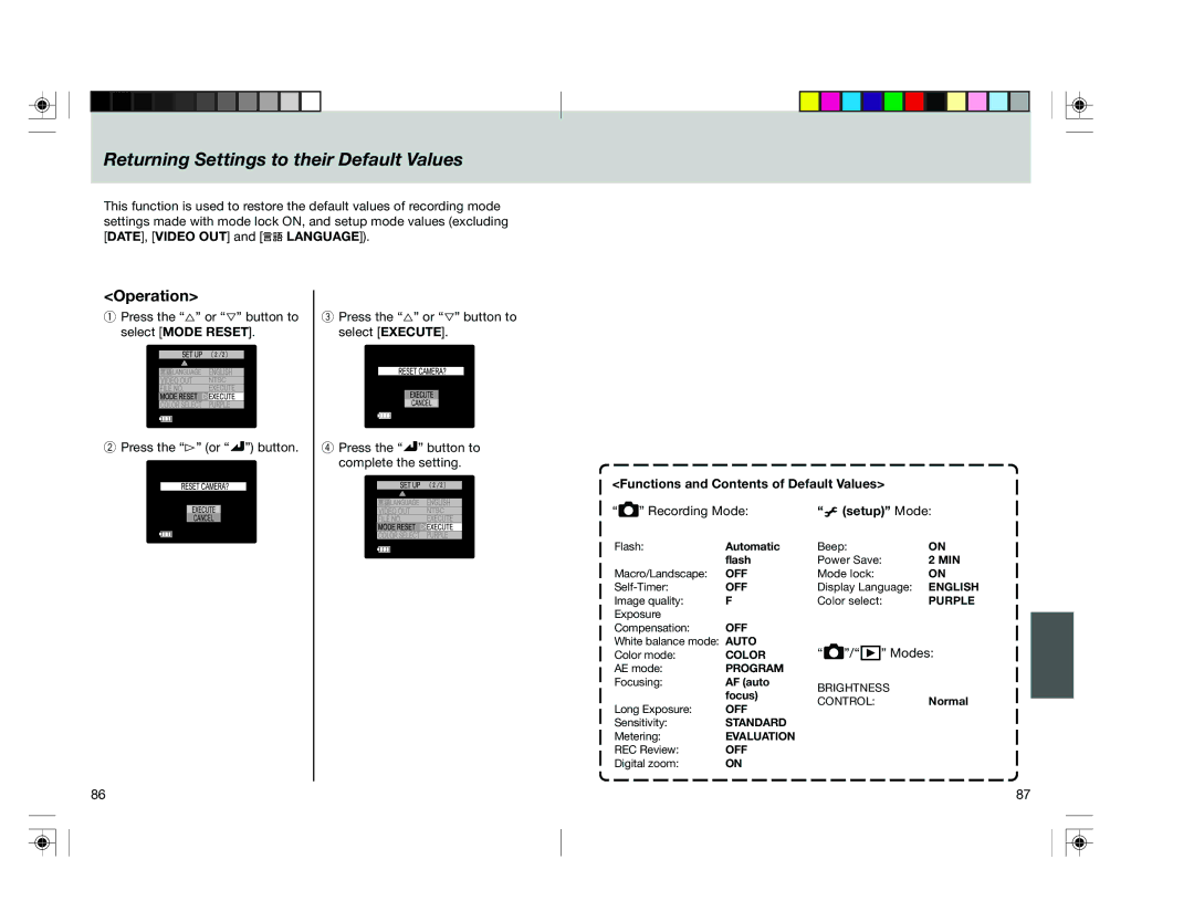 Toshiba pmn user manual Returning Settings to their Default Values, DATE, Video OUT and Language, Modes 