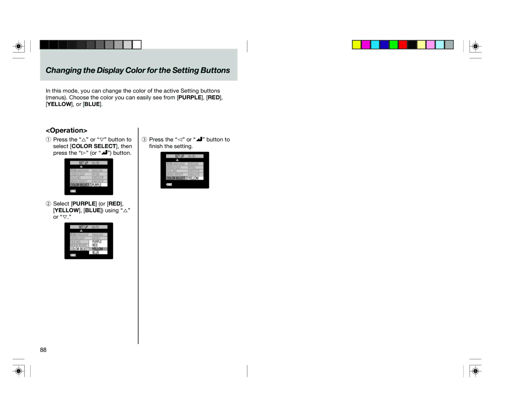 Toshiba pmn user manual Changing the Display Color for the Setting Buttons 