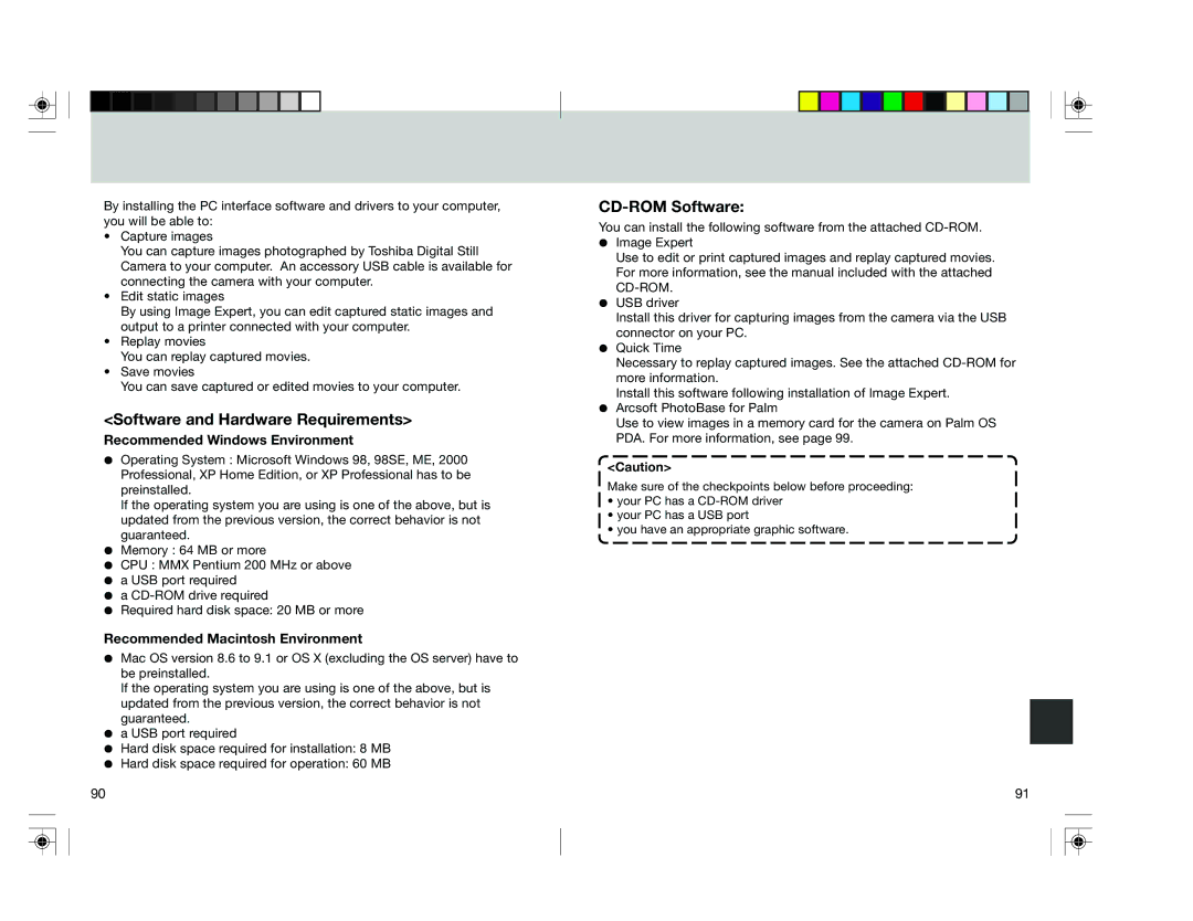 Toshiba pmn user manual Software and Hardware Requirements, CD-ROM Software 