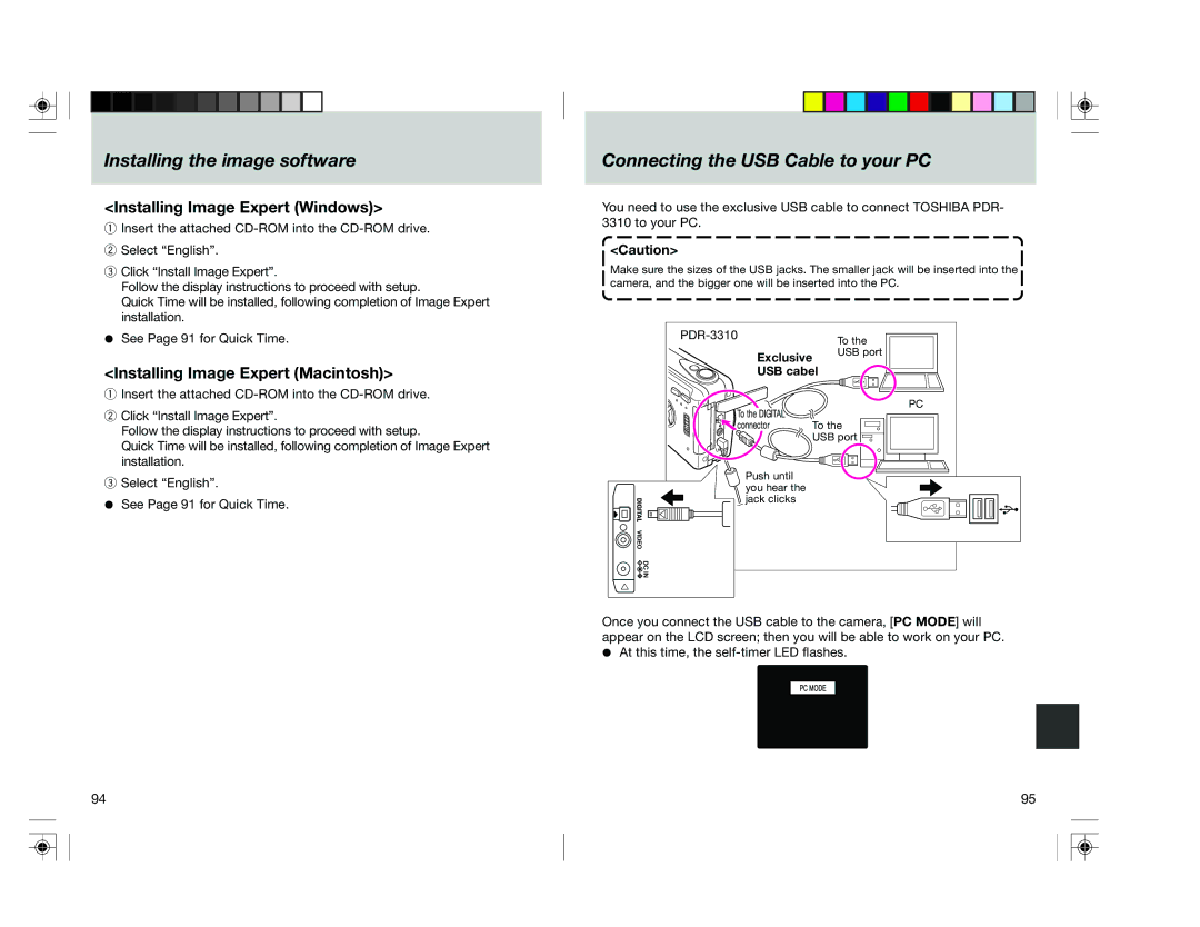 Toshiba pmn Installing the image software, Connecting the USB Cable to your PC, Installing Image Expert Windows, USB cabel 