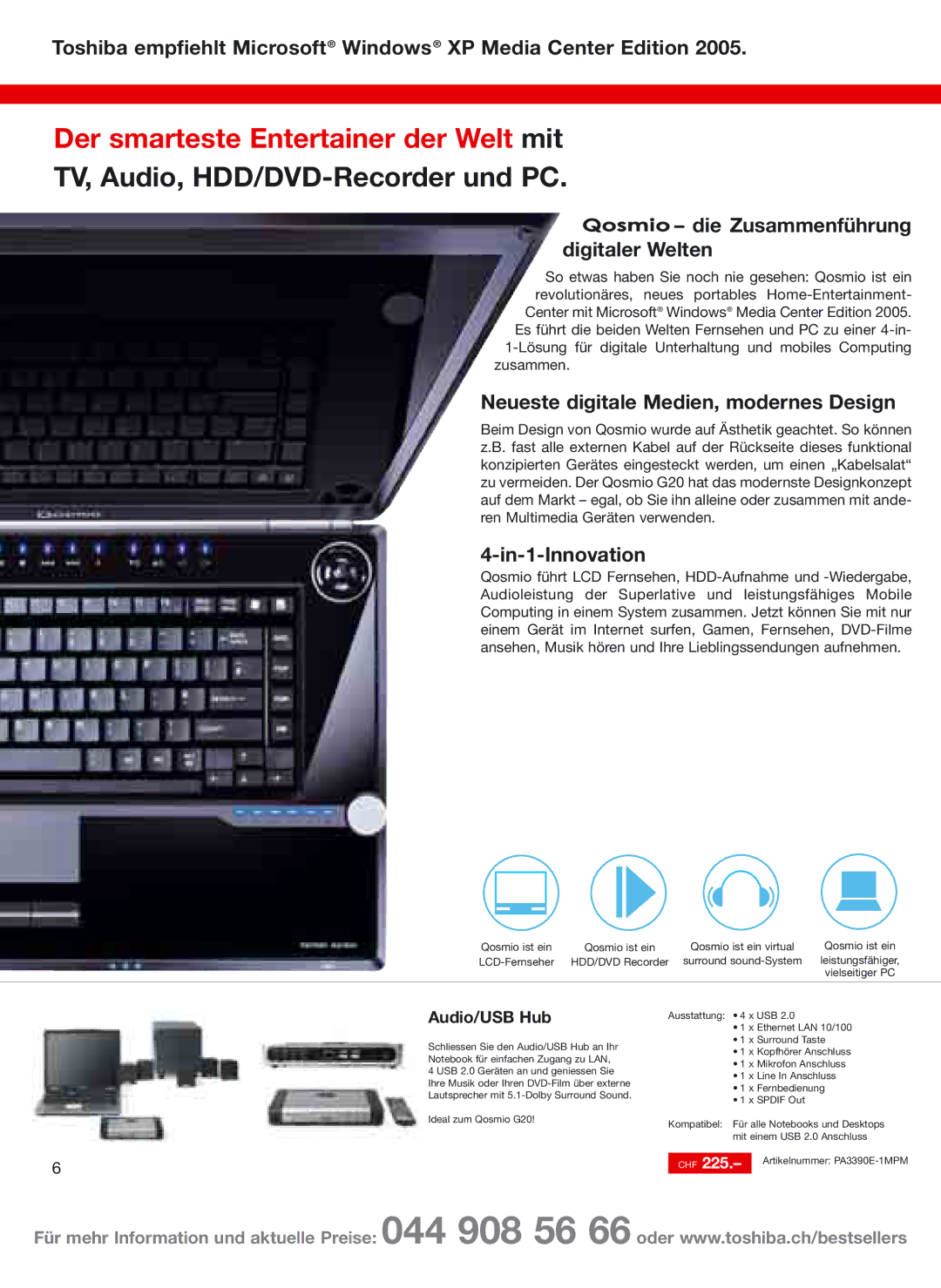 Toshiba Portg R200 manual Der smarteste Entertainer der Welt mit, Audio/USB Hub 