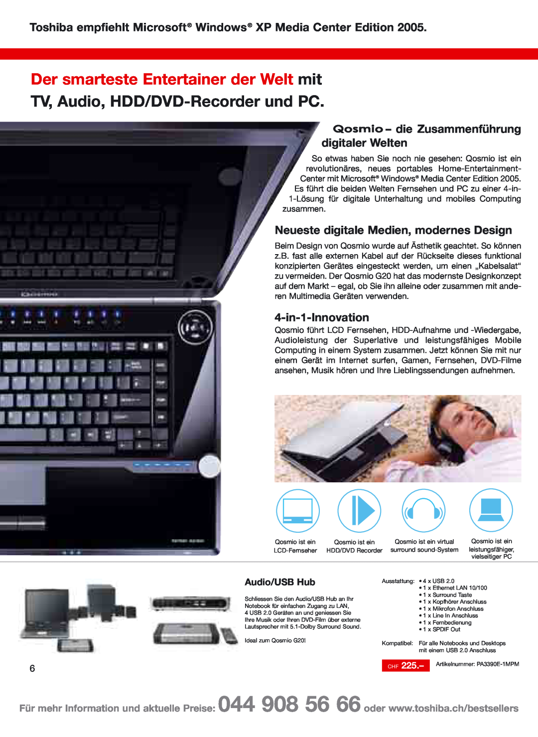 Toshiba Portg R200 manual Der smarteste Entertainer der Welt mit, TV, Audio, HDD/DVD-Recorder und PC, 4-in-1-Innovation 