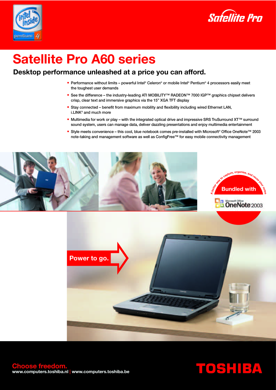 Toshiba Pro A60 Series manual Satellite Pro A60 series, Desktop performance unleashed at a price you can afford 