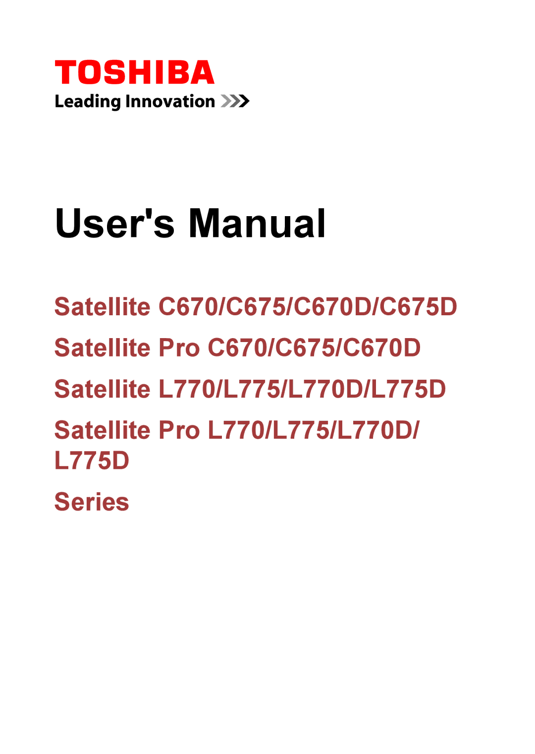Toshiba Pro L770D, Pro C470D, Pro L775D, Pro C670, Pro C676, C675D, C670D user manual 