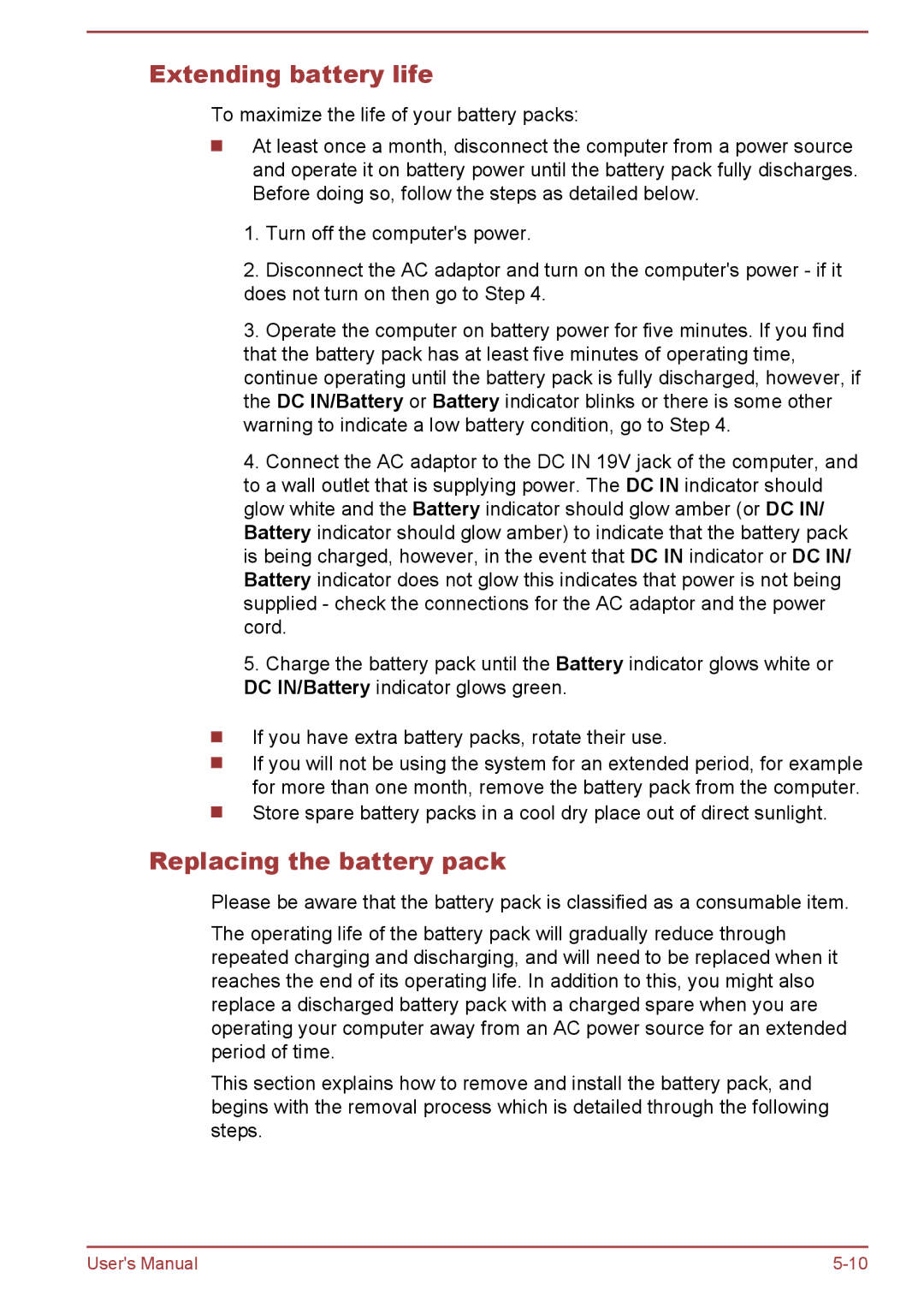 Toshiba Pro C676, Pro C470D, Pro L770D, Pro L775D, Pro C670, C675D, C670D Extending battery life, Replacing the battery pack 