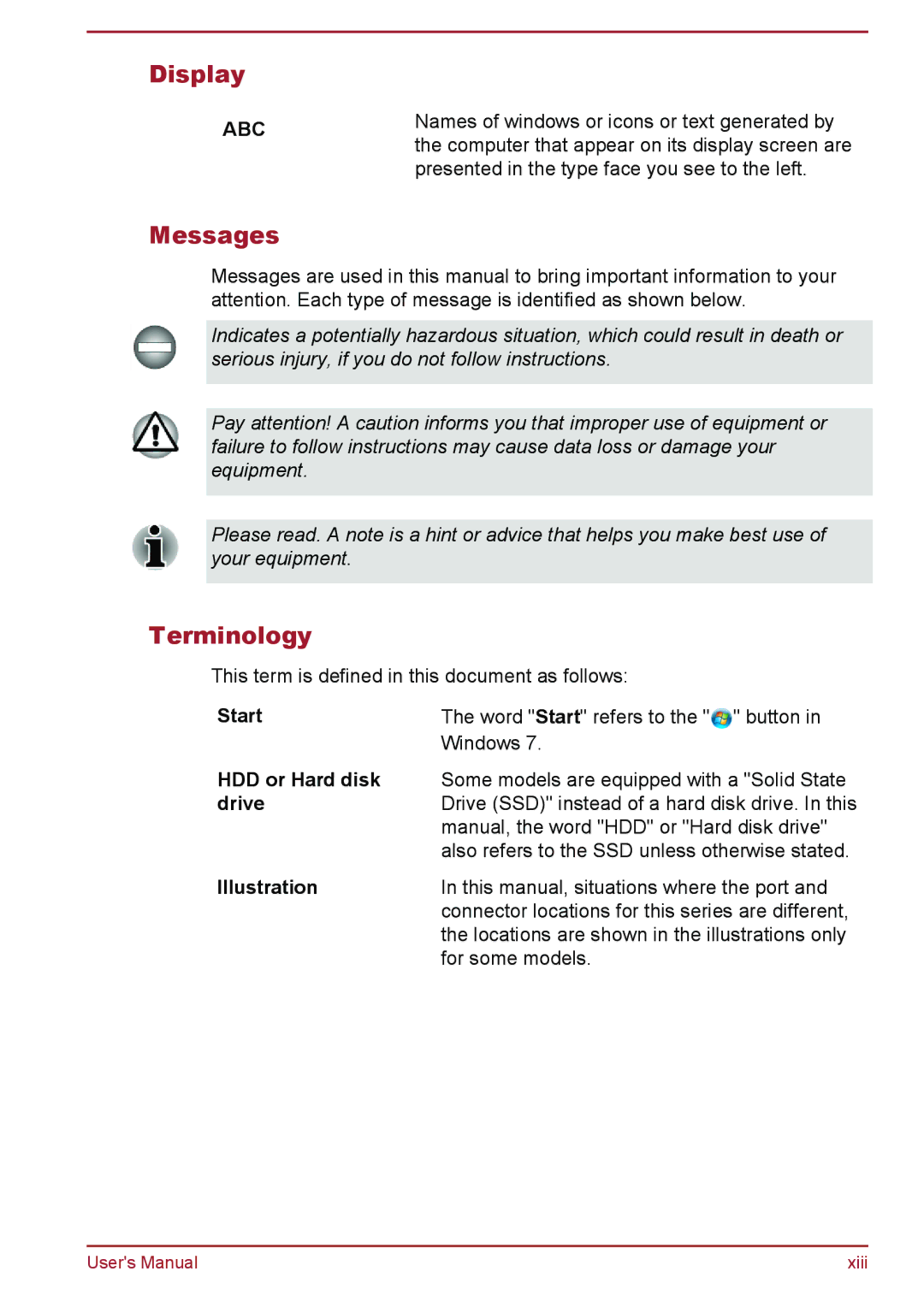 Toshiba C670D, Pro C470D, Pro L770D, Pro L775D, Pro C670, Pro C676, C675D user manual Display, Messages, Terminology 