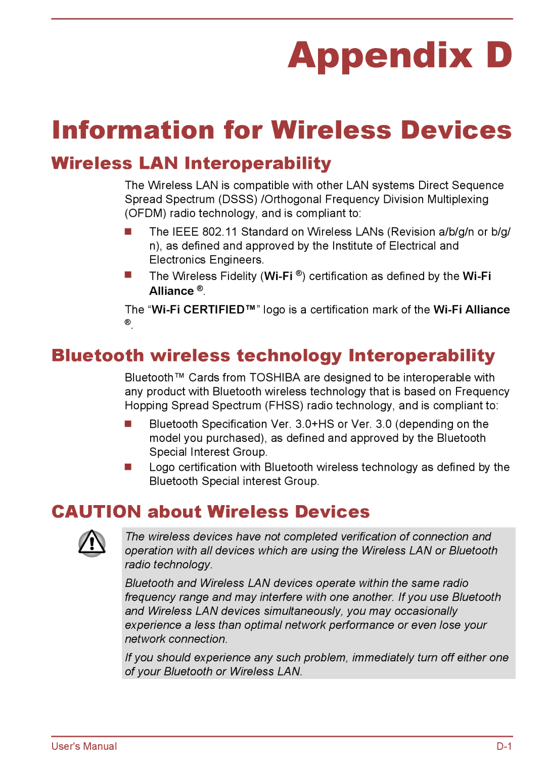 Toshiba Pro C470D, Pro L770D, Pro L775D, C675D Information for Wireless Devices, Wireless LAN Interoperability, Alliance 