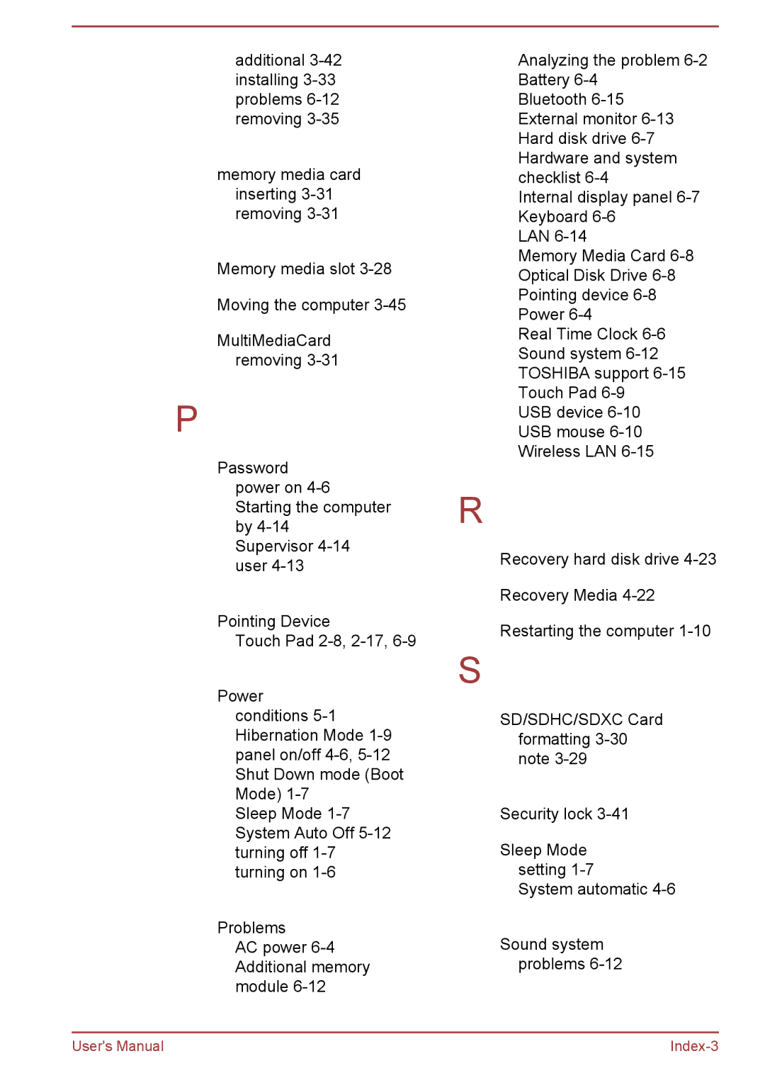 Toshiba Pro L770D, Pro C470D, Pro L775D, Pro C670, Pro C676, C675D, C670D user manual Index-3 