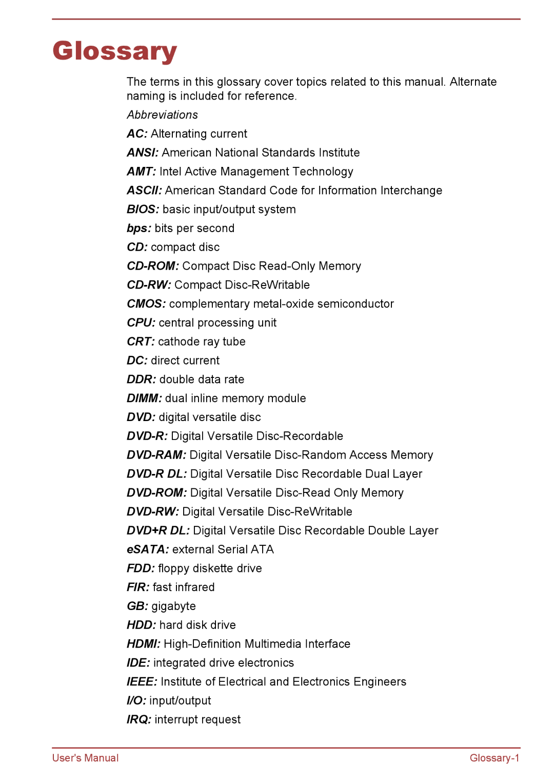 Toshiba Pro C470D, Pro L770D, Pro L775D, Pro C670, Pro C676, C675D, C670D user manual Glossary, Abbreviations 