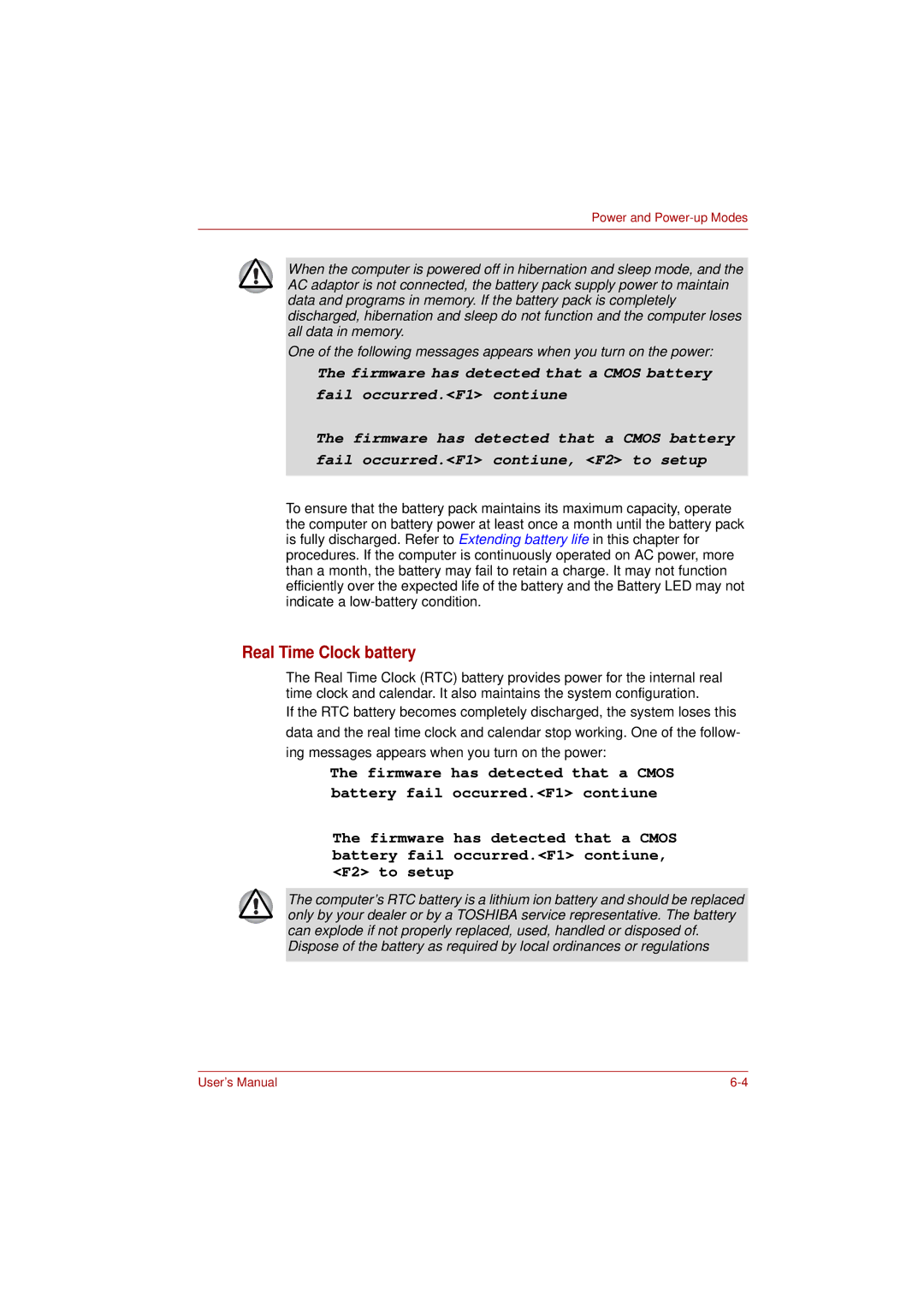 Toshiba PRO L300D user manual Real Time Clock battery 