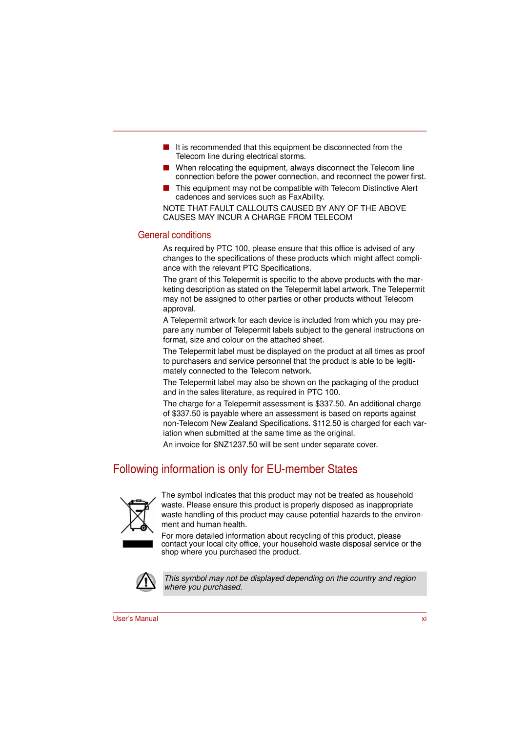 Toshiba PRO L300D user manual Following information is only for EU-member States, General conditions 