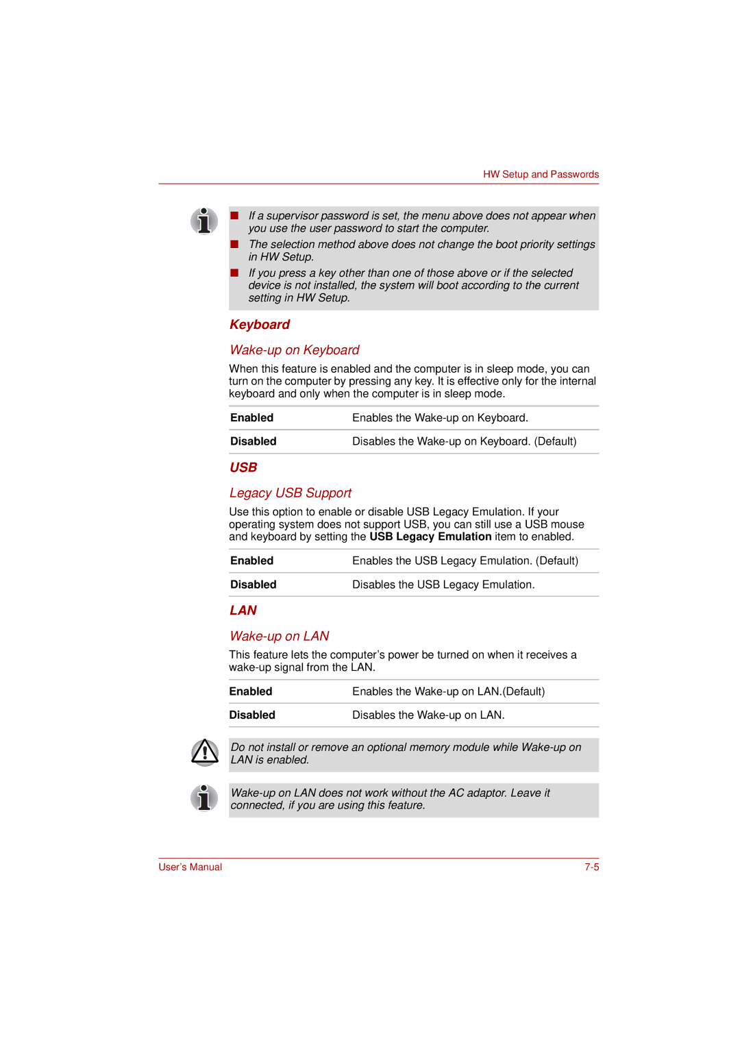 Toshiba PRO L300D user manual Keyboard, Enabled, Disabled 