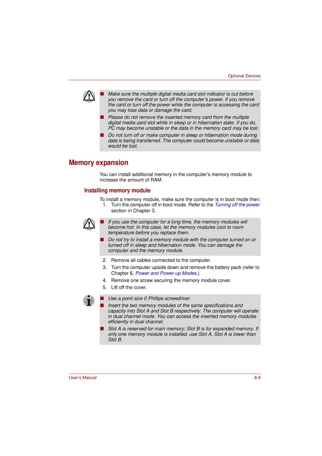 Toshiba PRO L300D user manual Memory expansion, Installing memory module 