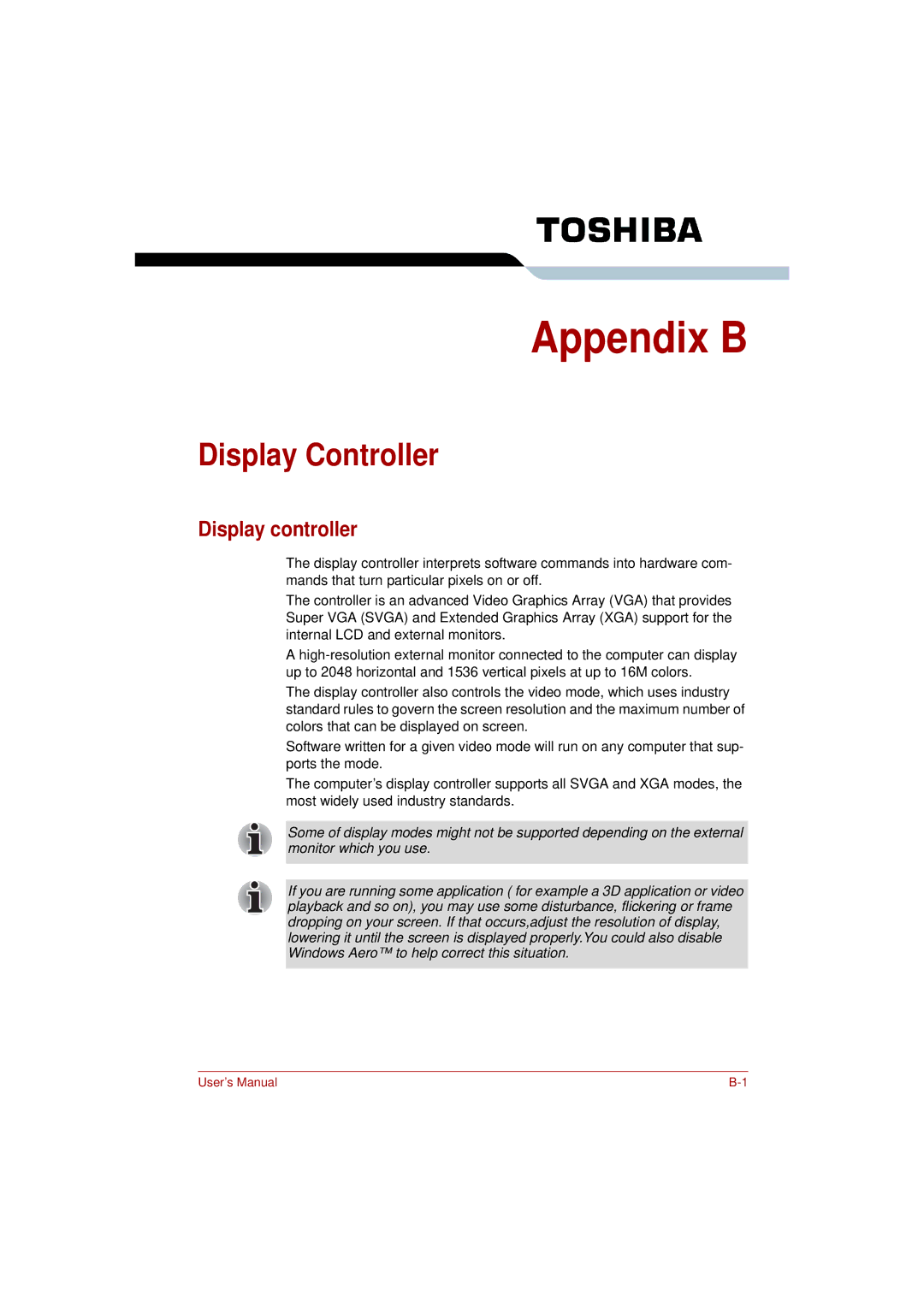 Toshiba PRO L300D user manual Display Controller, Display controller 