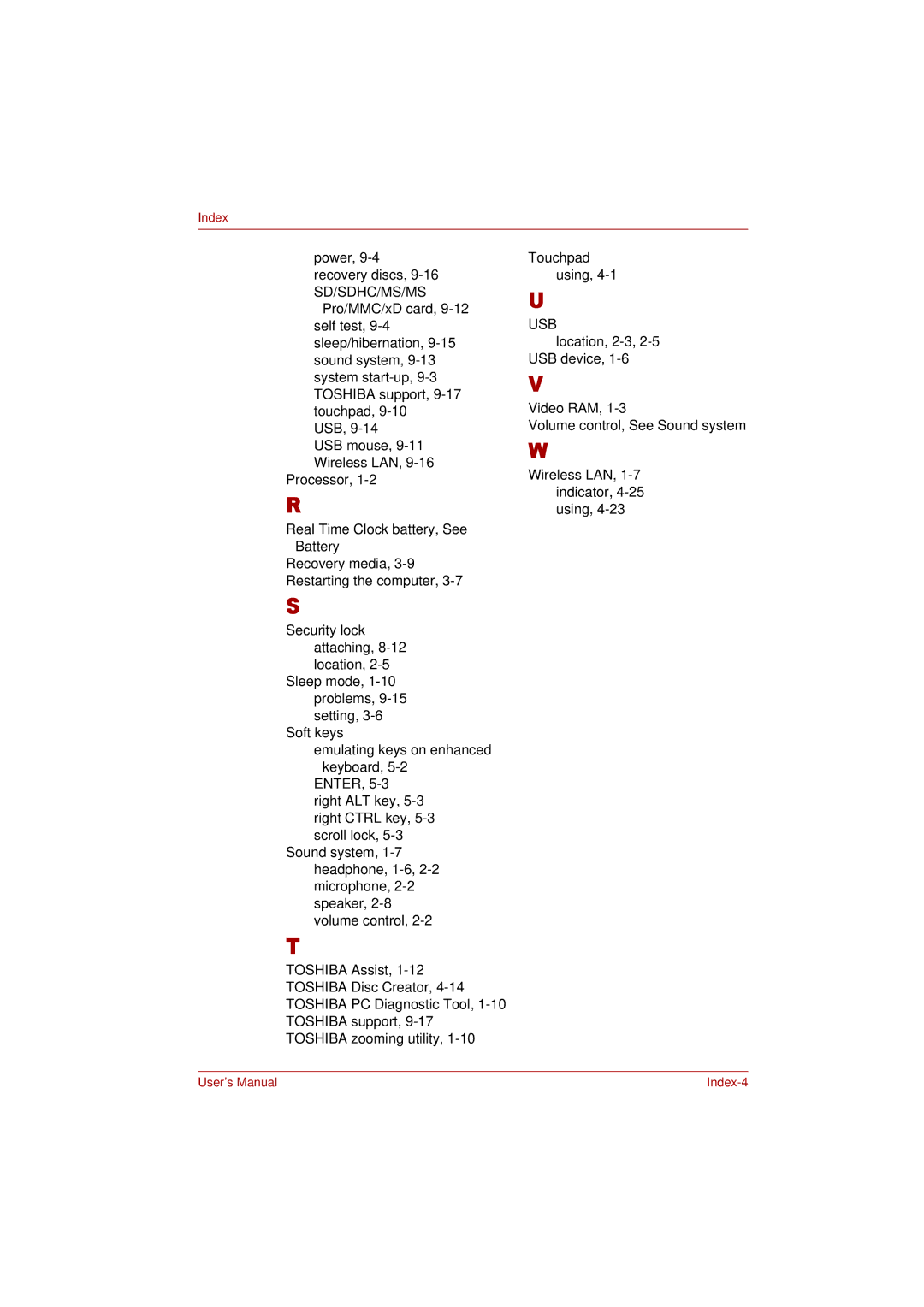 Toshiba PRO L300D user manual Usb 