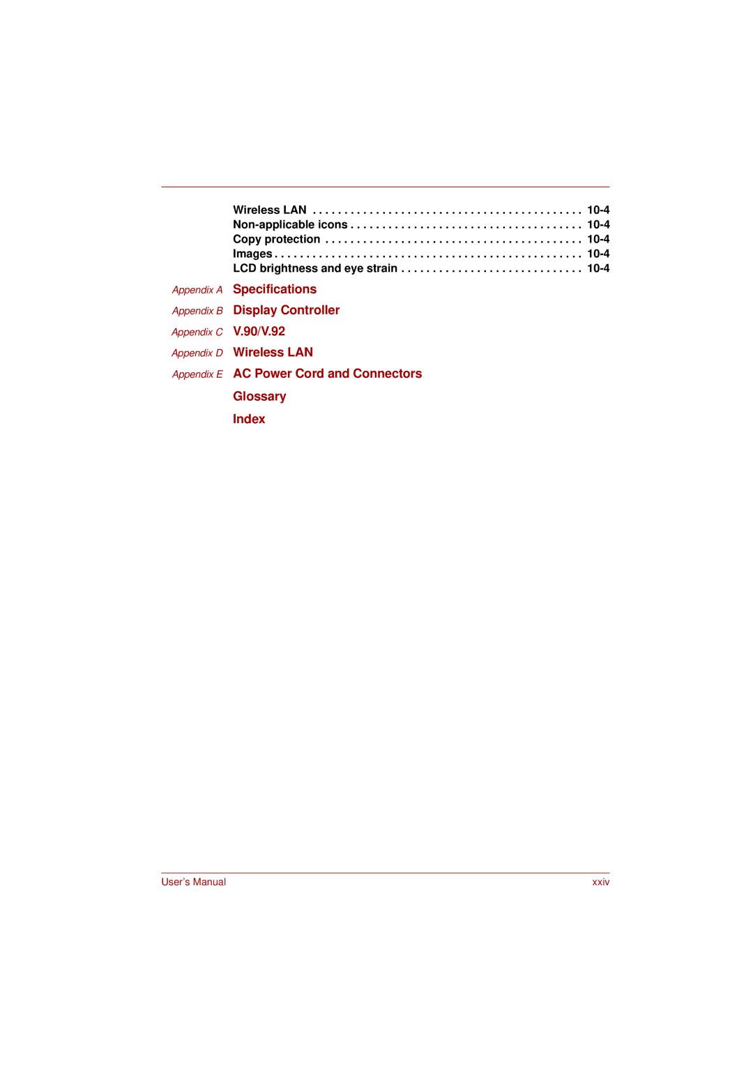 Toshiba PRO L300D user manual Appendix a Specifications Appendix B Display Controller 