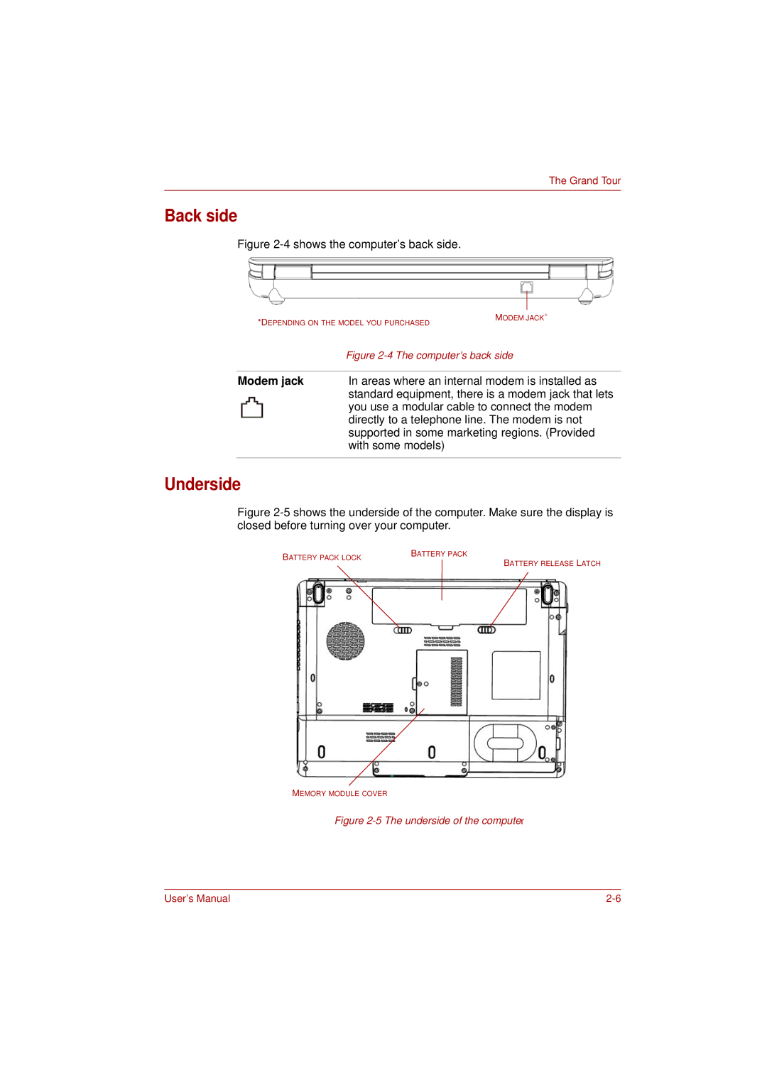 Toshiba PRO L300D user manual Back side, Underside 