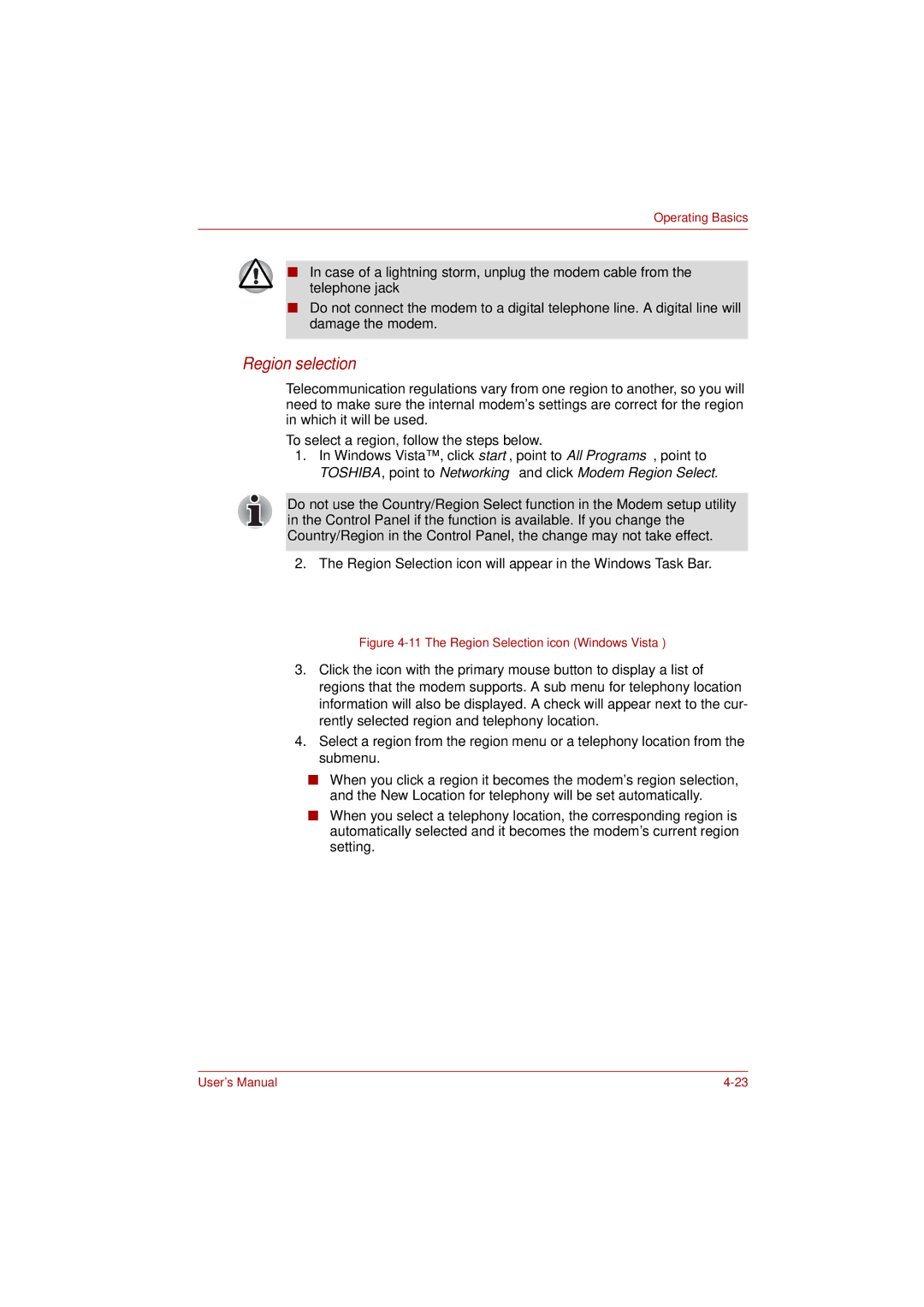 Toshiba PRO L300D user manual Region Selection icon will appear in the Windows Task Bar 