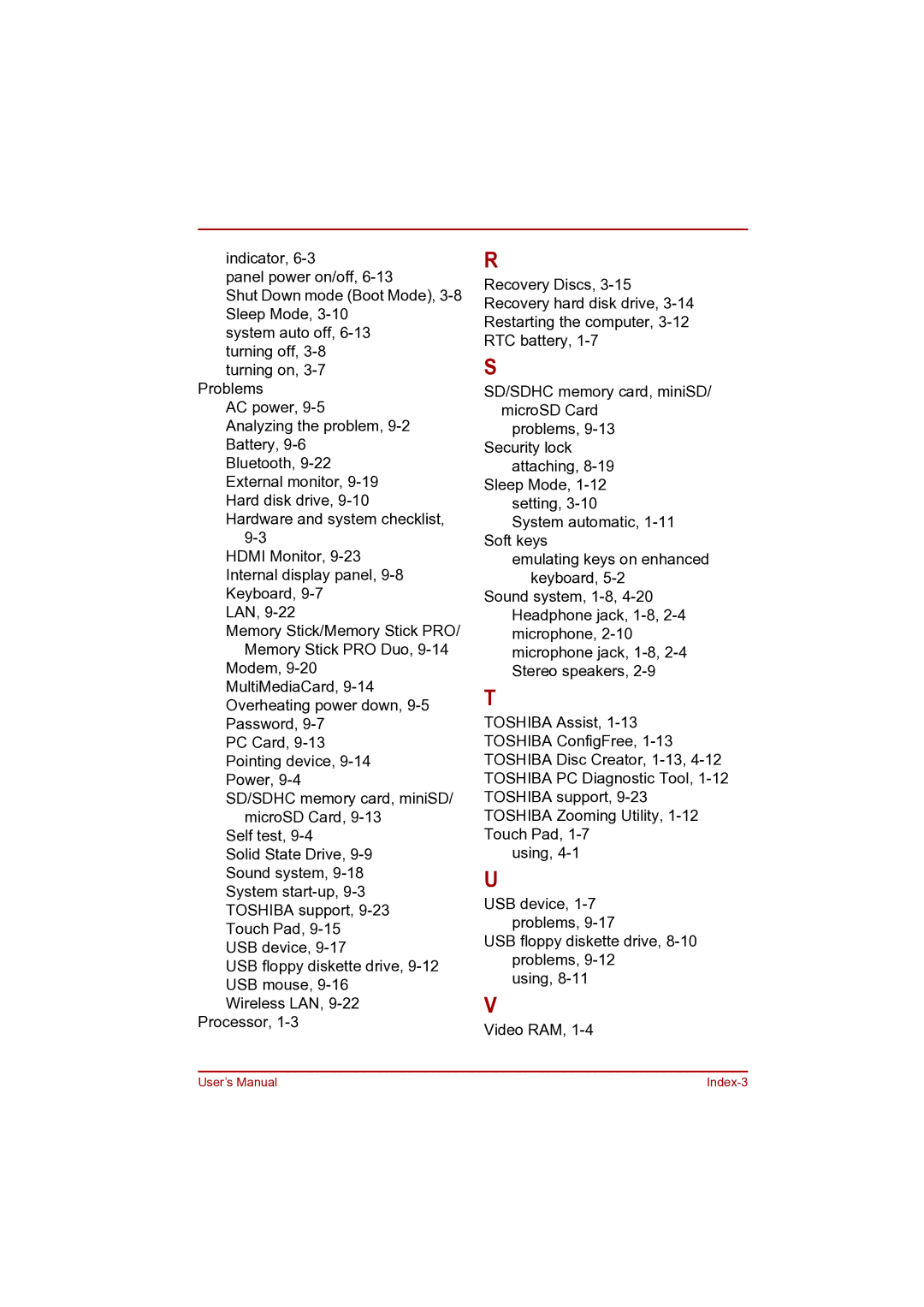 Toshiba Pro L500D user manual User’s Manual Index-3 