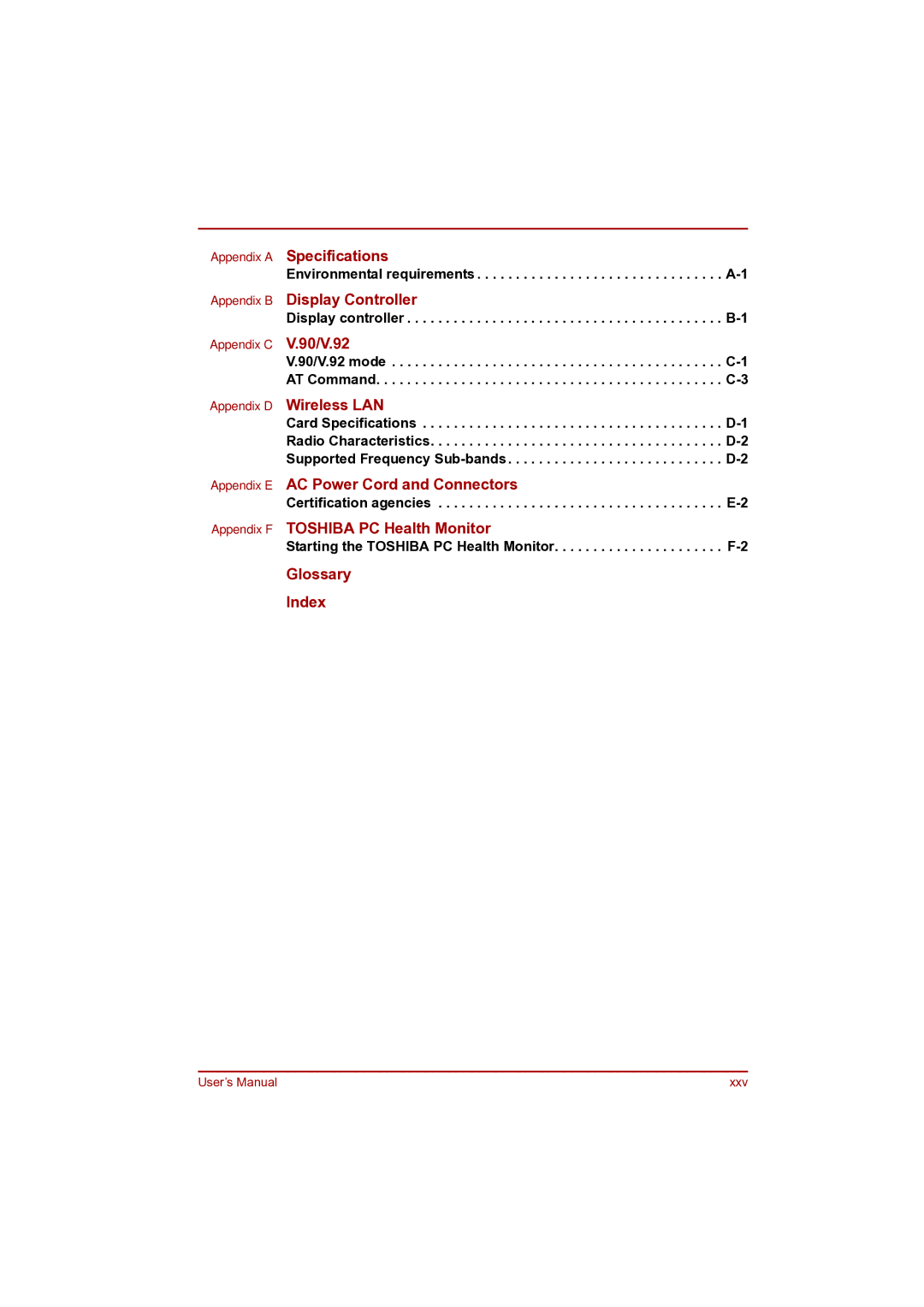 Toshiba Pro L500D user manual Appendix F Toshiba PC Health Monitor 