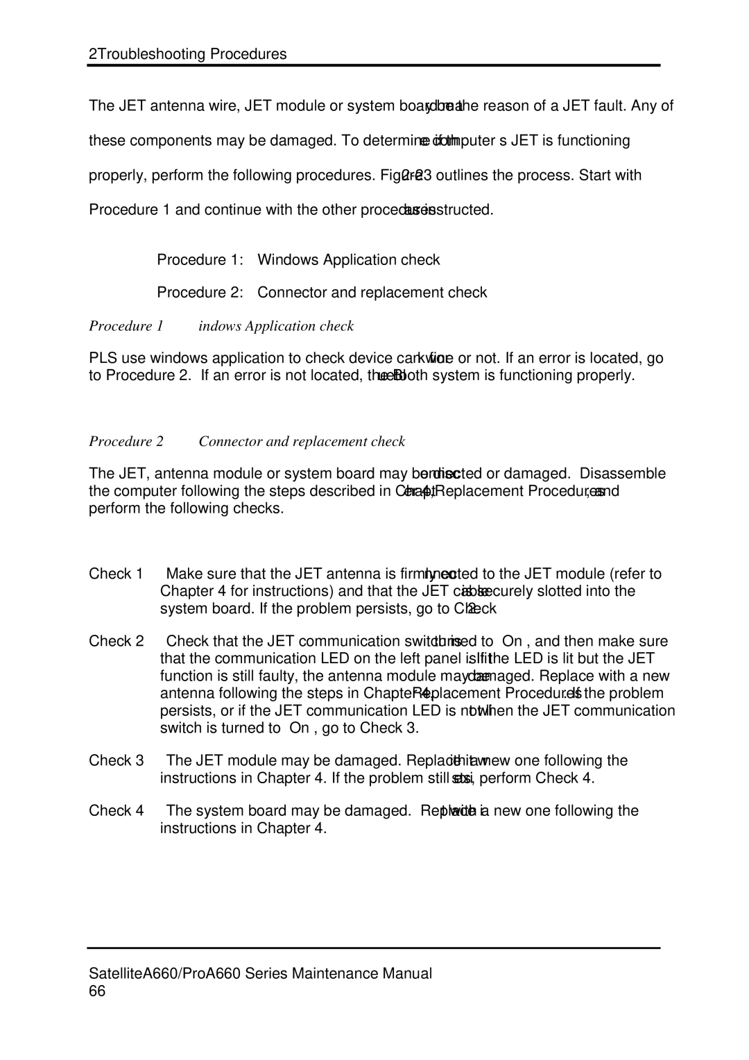 Toshiba PROA660 manual Procedure 1 Windows Application check, Procedure 2 Connector and replacement check 