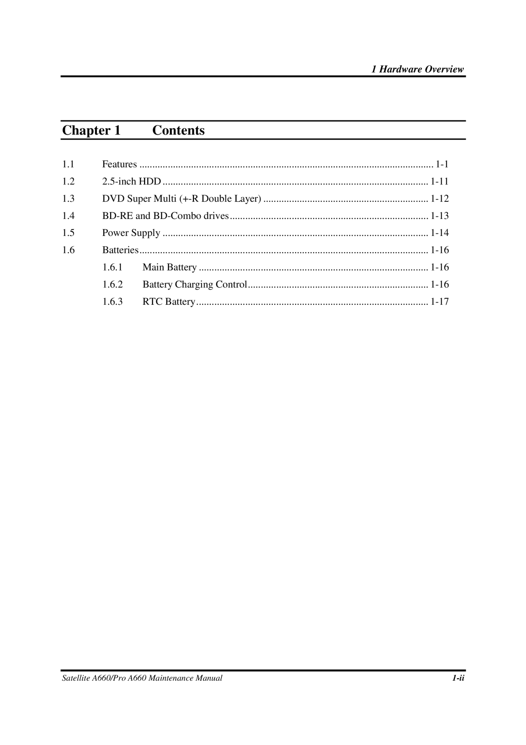 Toshiba PROA660 manual Chapter Contents 