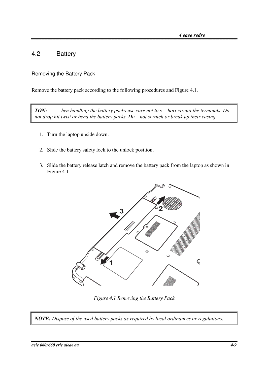 Toshiba PROA660 manual Removing the Battery Pack 