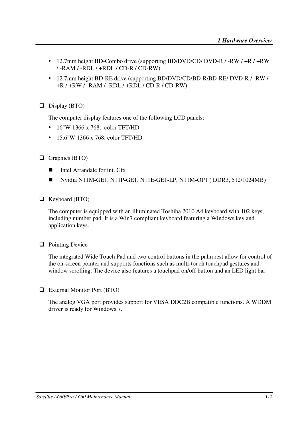 Toshiba PROA660 manual Hardware Overview 