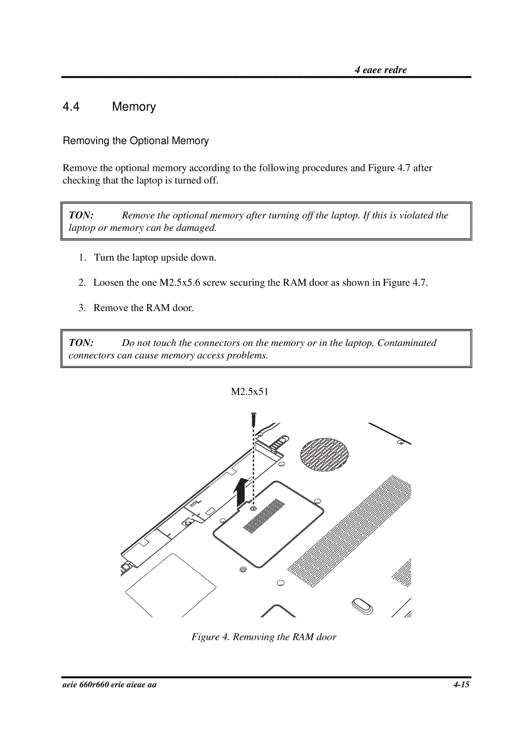 Toshiba PROA660 manual Removing the Optional Memory 