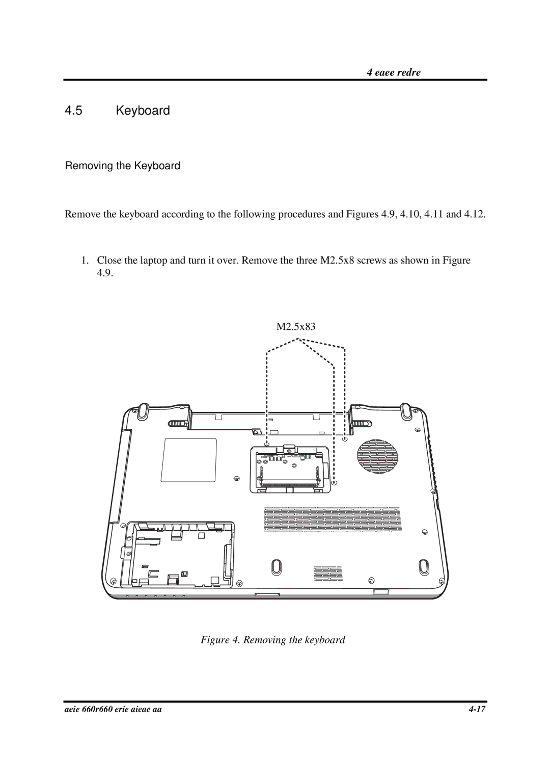 Toshiba PROA660 manual Removing the Keyboard 