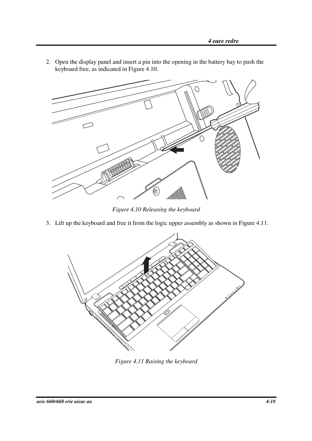 Toshiba PROA660 manual Releasing the keyboard 