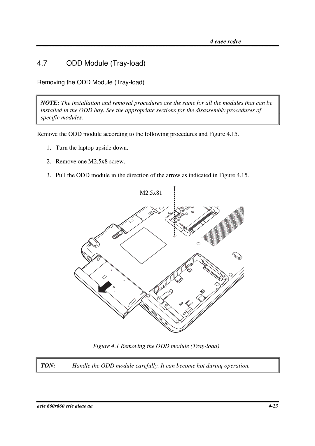 Toshiba PROA660 manual Removing the ODD Module Tray-load 