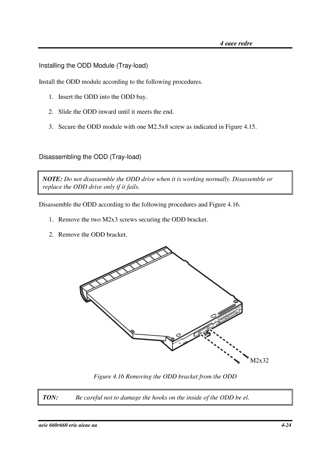 Toshiba PROA660 manual Installing the ODD Module Tray-load, Disassembling the ODD Tray-load 