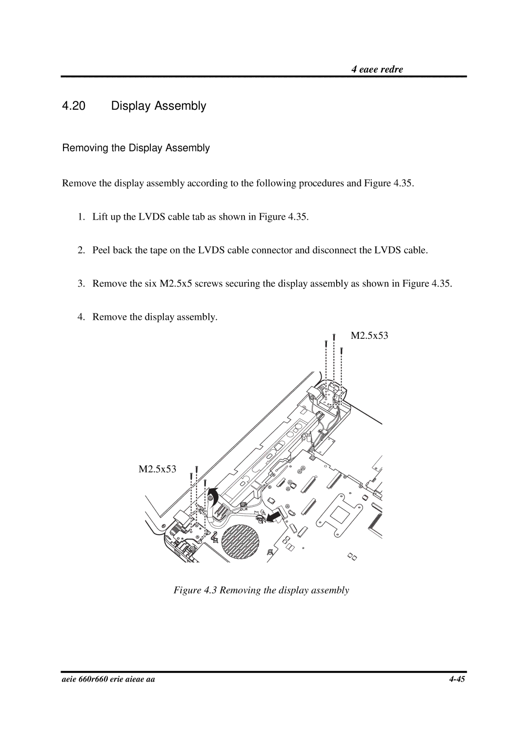 Toshiba PROA660 manual Removing the Display Assembly 