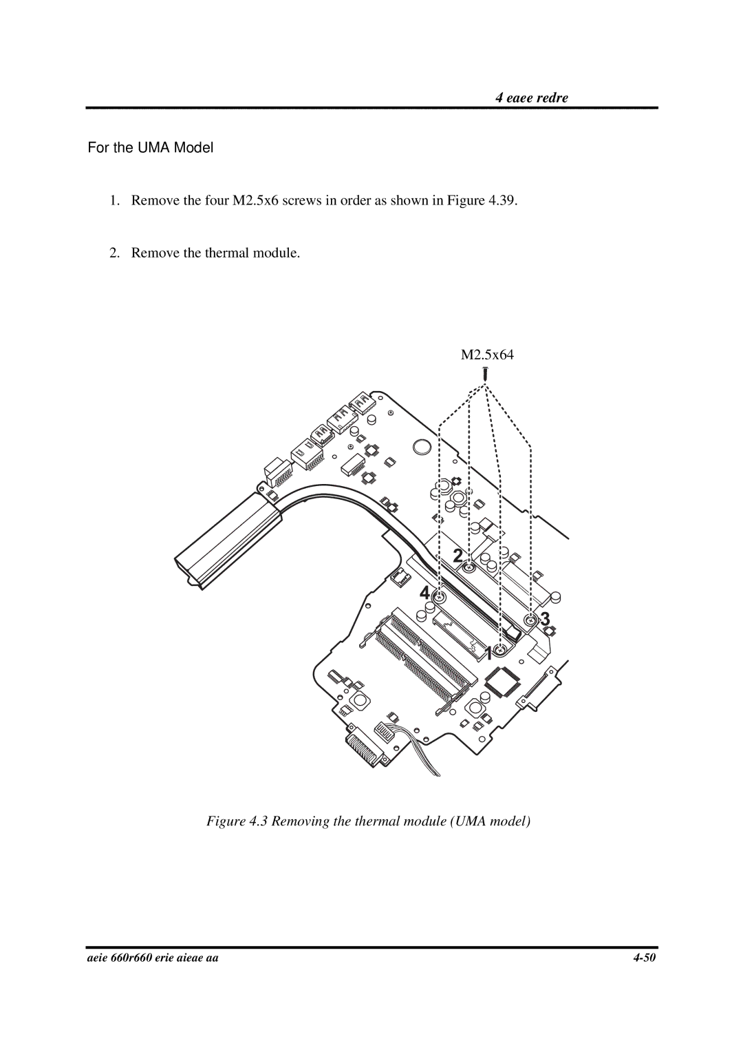 Toshiba PROA660 manual For the UMA Model, Removing the thermal module UMA model 