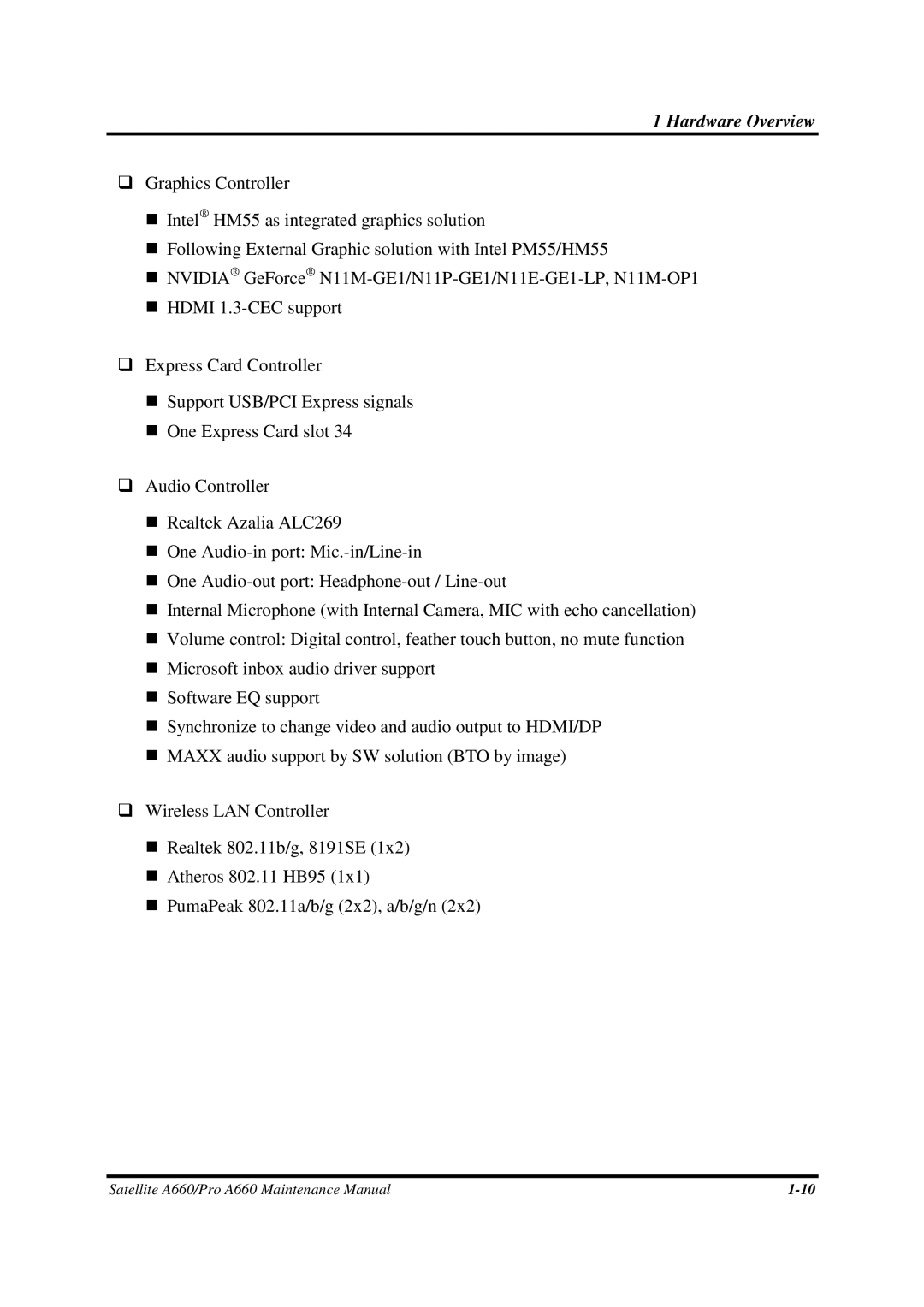 Toshiba PROA660 manual Hardware Overview 