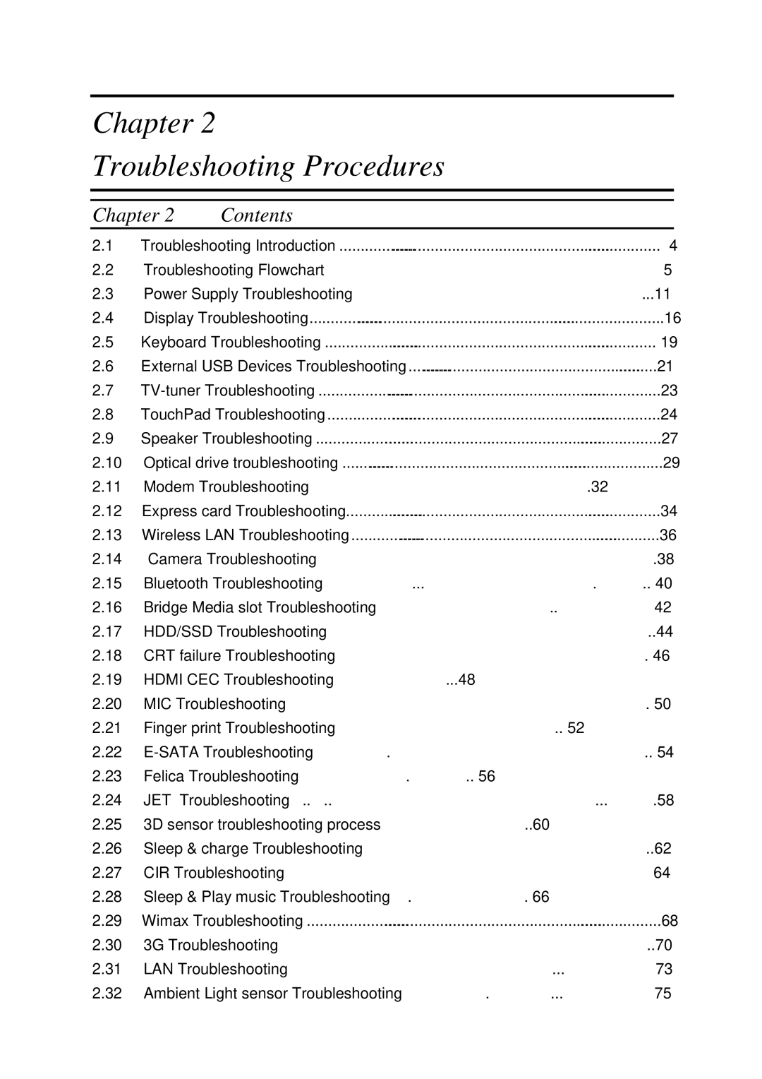 Toshiba PROA660 manual Chapter Troubleshooting Procedures 