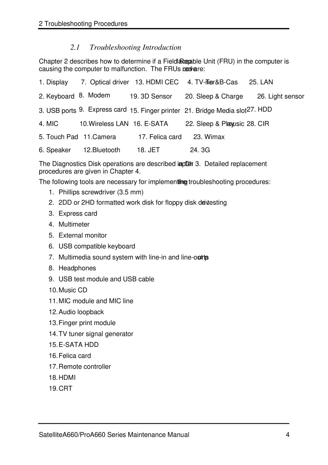 Toshiba PROA660 manual Troubleshooting Introduction 