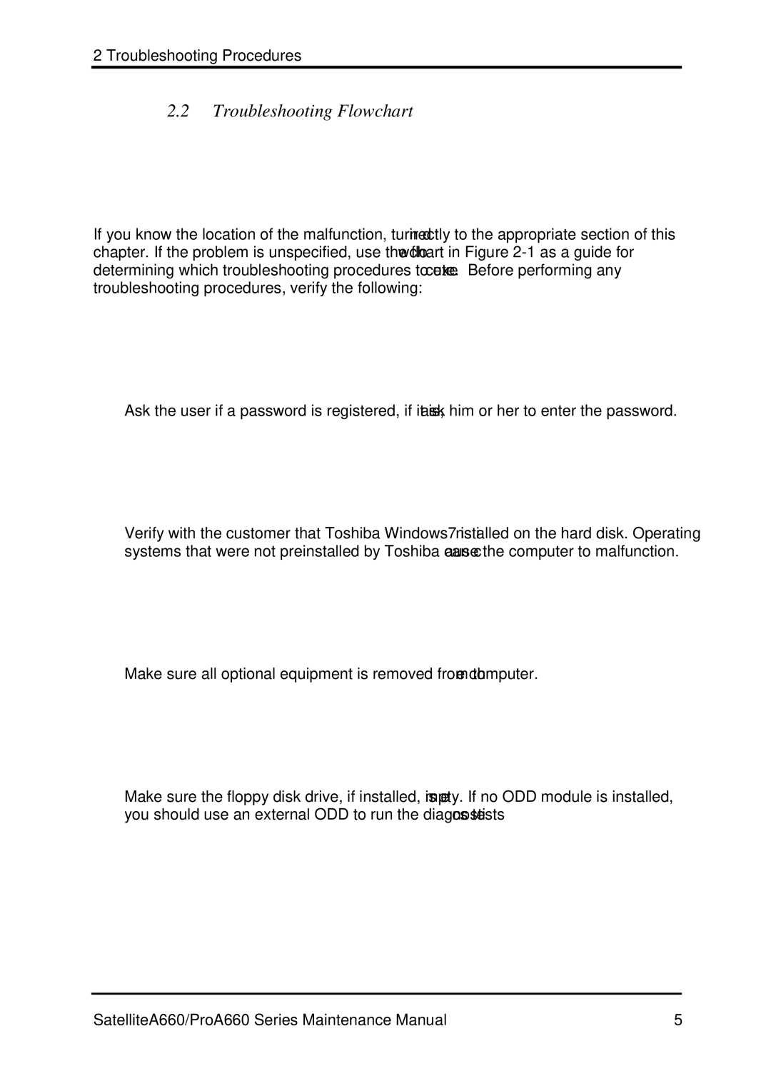 Toshiba PROA660 manual Troubleshooting Flowchart 