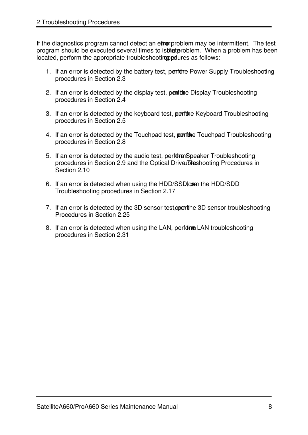 Toshiba PROA660 manual Troubleshooting Procedures 