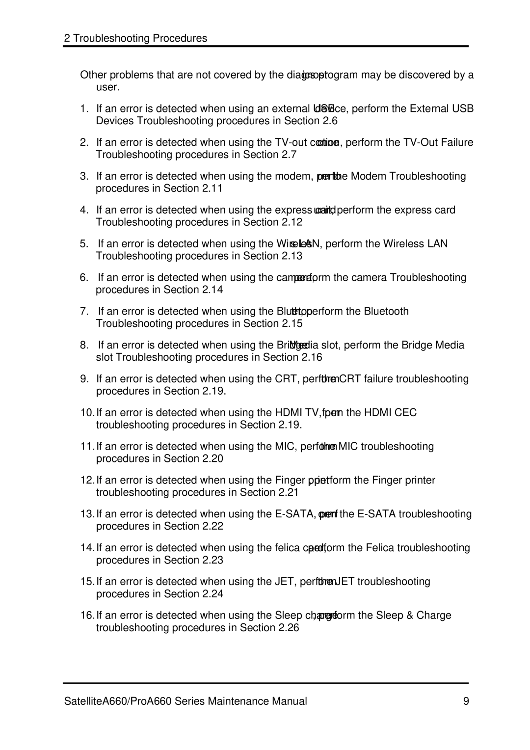 Toshiba PROA660 manual Troubleshooting Procedures 