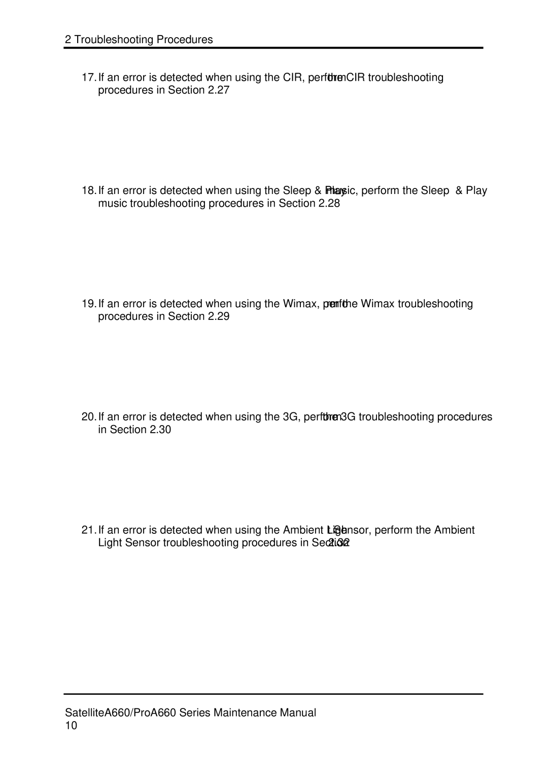 Toshiba PROA660 manual Troubleshooting Procedures 