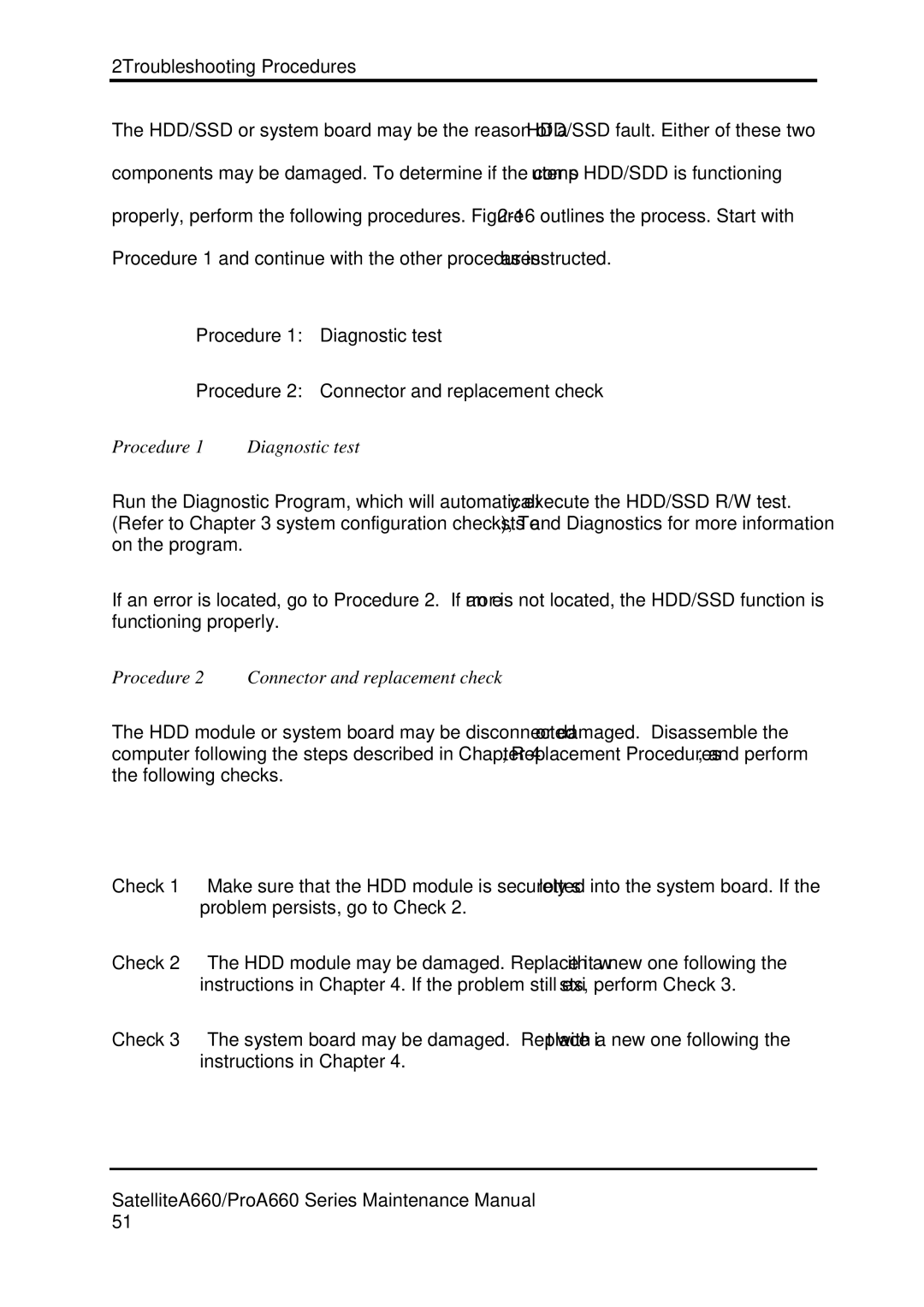 Toshiba PROA660 manual Procedure Diagnostic test 