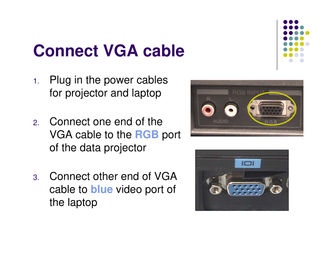 Toshiba Projector-Laptop manual Connect VGA cable 