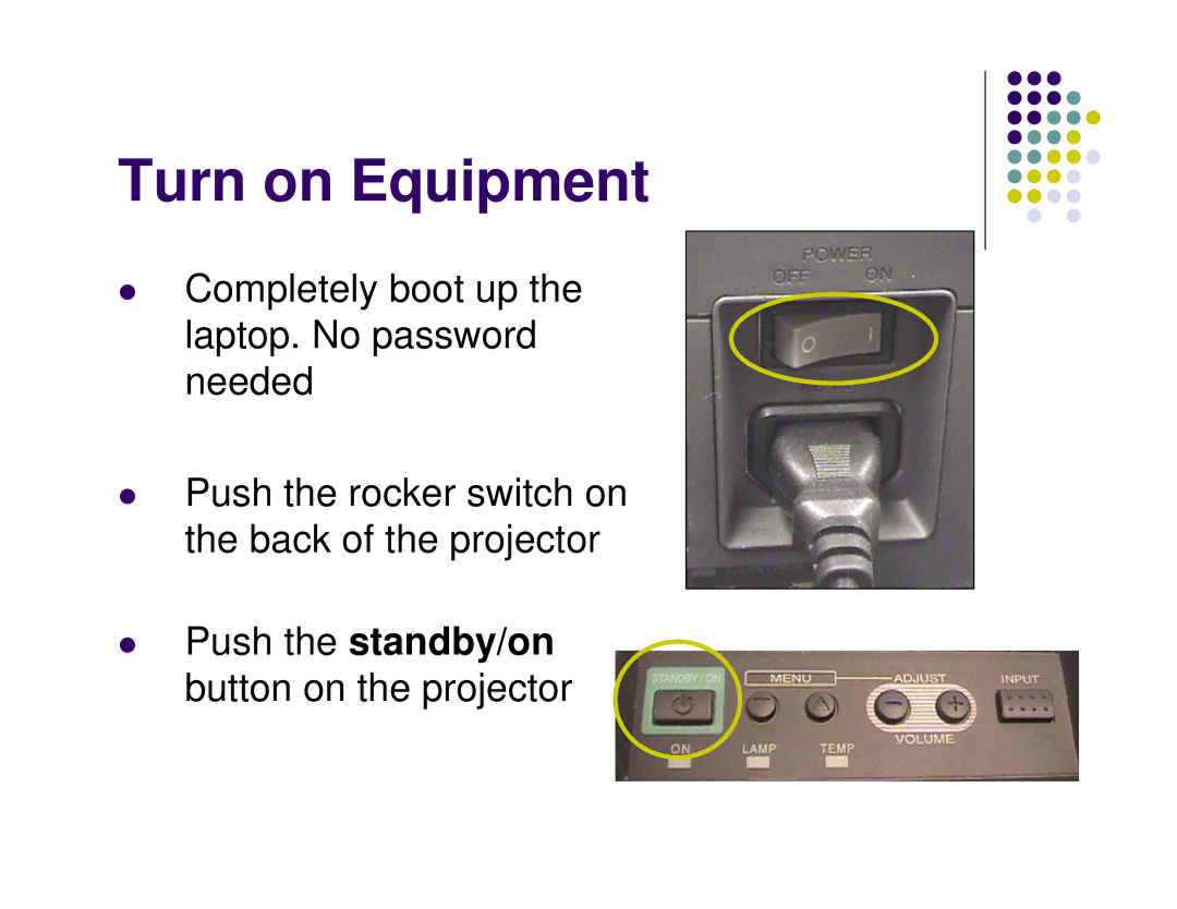 Toshiba Projector-Laptop manual Turn on Equipment 