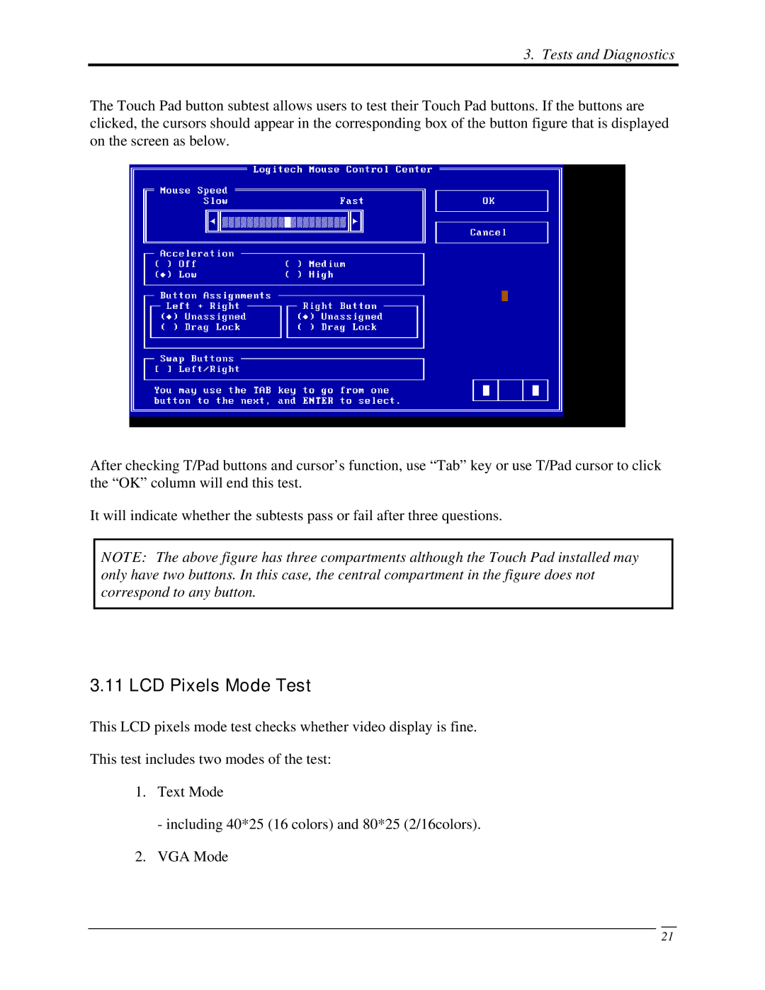 Toshiba PROL450D manual LCD Pixels Mode Test 