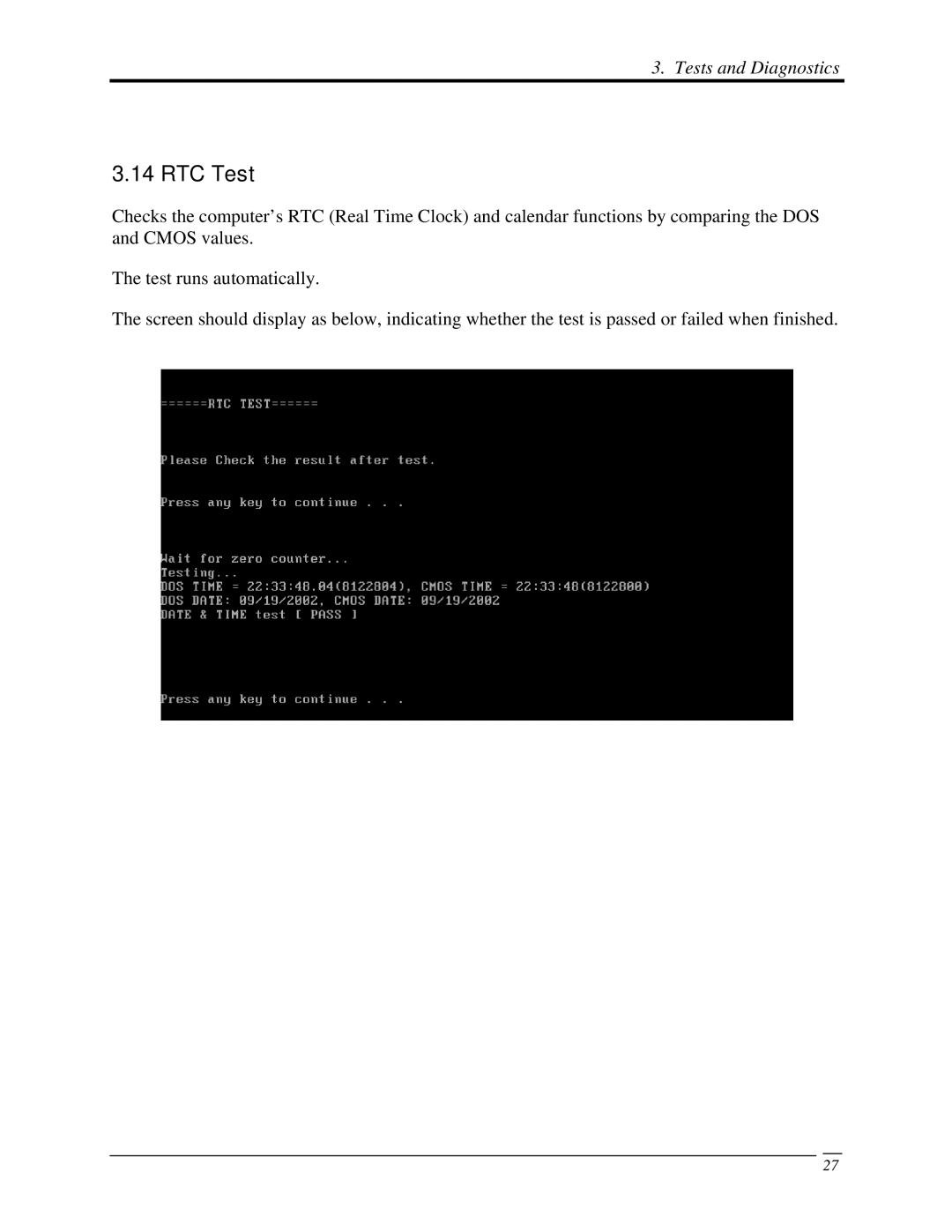 Toshiba PROL450D manual RTC Test 